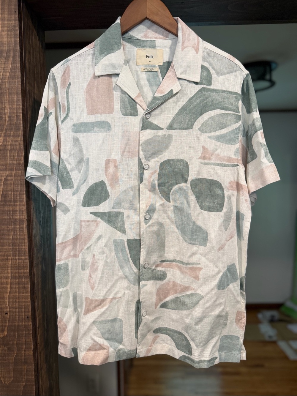 NWT Folk Palcont SS Linen Blend Shirt: Green (Medium)